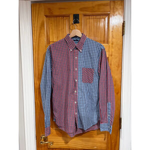 Brooks Brothers Men’s Patchwork Gingham Button Down Shirt Red Blue Size M